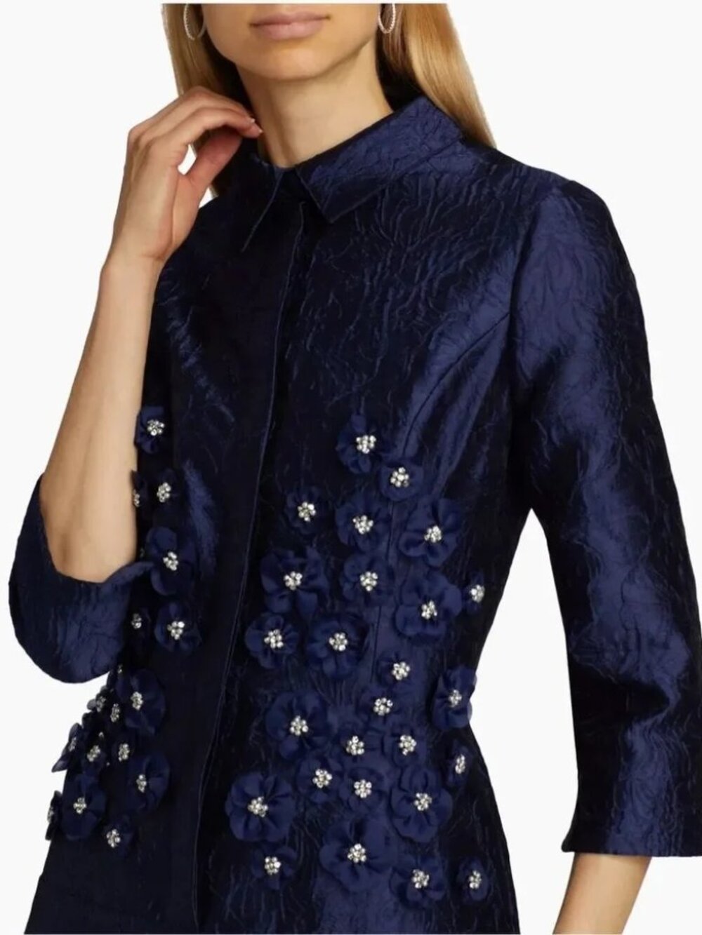 Teri Jon by Rickie Freeman Floral Applique Jacquard Midi Shirt Dress, Size 10